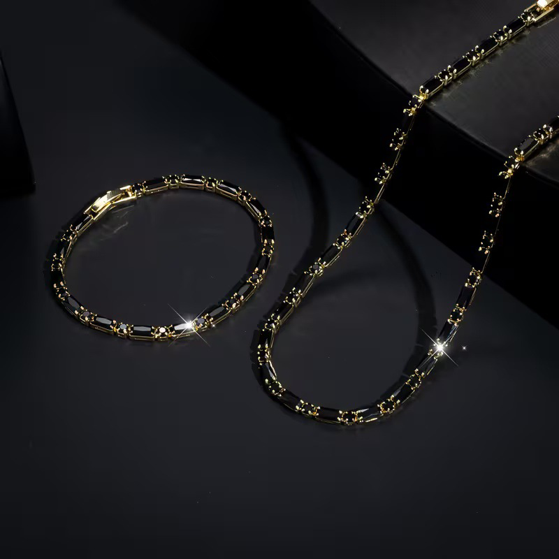 💥Ketting en armband als bijpassende set met zirkonia-stenen – Vergulde Koperen Sieradenset | Geometrische Schakels | Verstelbaar 40+5,5 cm | Gegalvaniseerd ✨💍