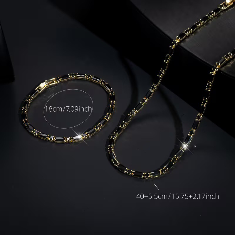 💥Ketting en armband als bijpassende set met zirkonia-stenen – Vergulde Koperen Sieradenset | Geometrische Schakels | Verstelbaar 40+5,5 cm | Gegalvaniseerd ✨💍