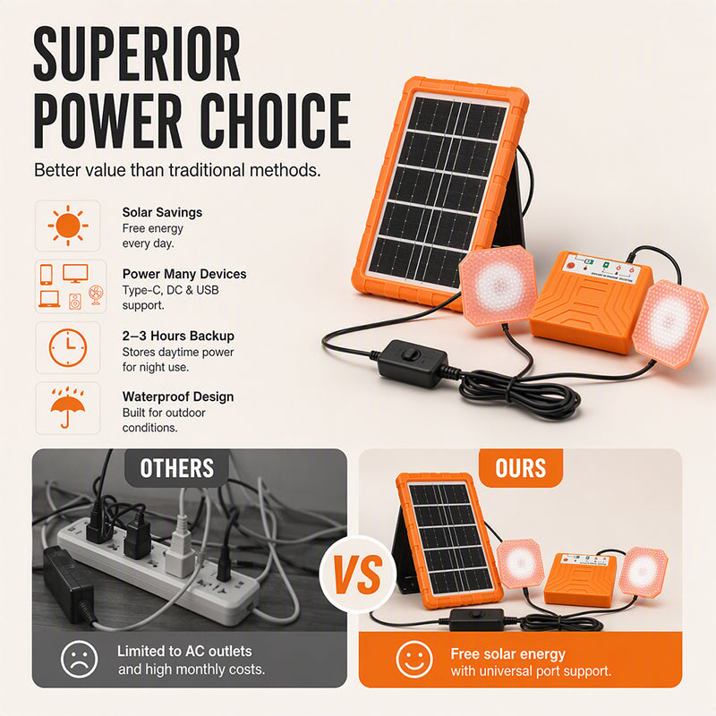 🔥 50% KORTING! ☀️ Draagbaar Zonne-Energiesysteem met LED Lampen | Laad Apparaten Overal Zonder Stopcontact 🔋