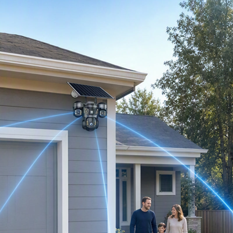 Beveiligingscamera met drievoudige lens op zonne-energie en WiFi