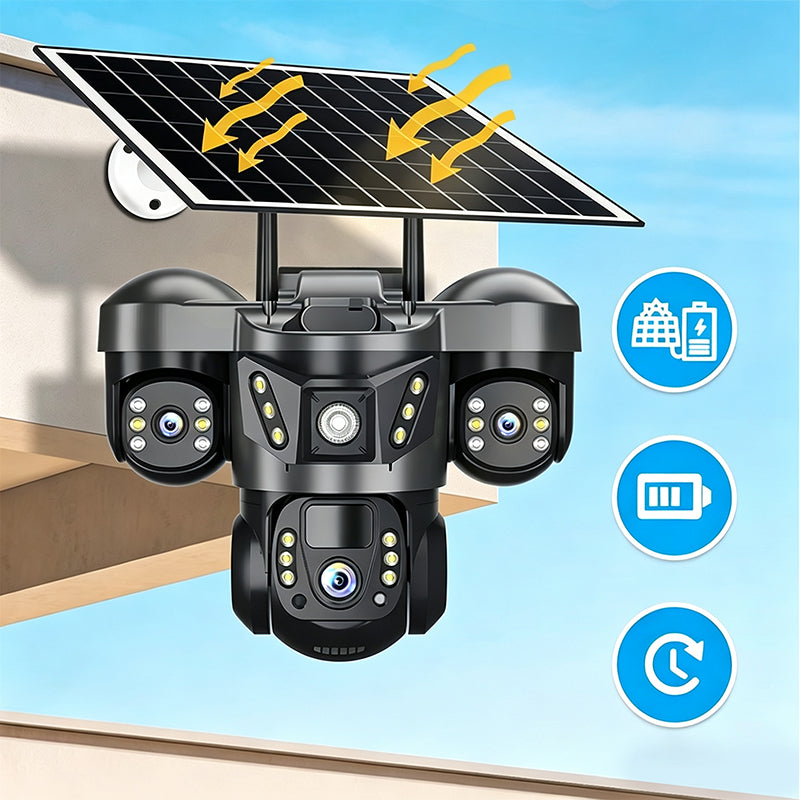 Beveiligingscamera met drievoudige lens op zonne-energie en WiFi