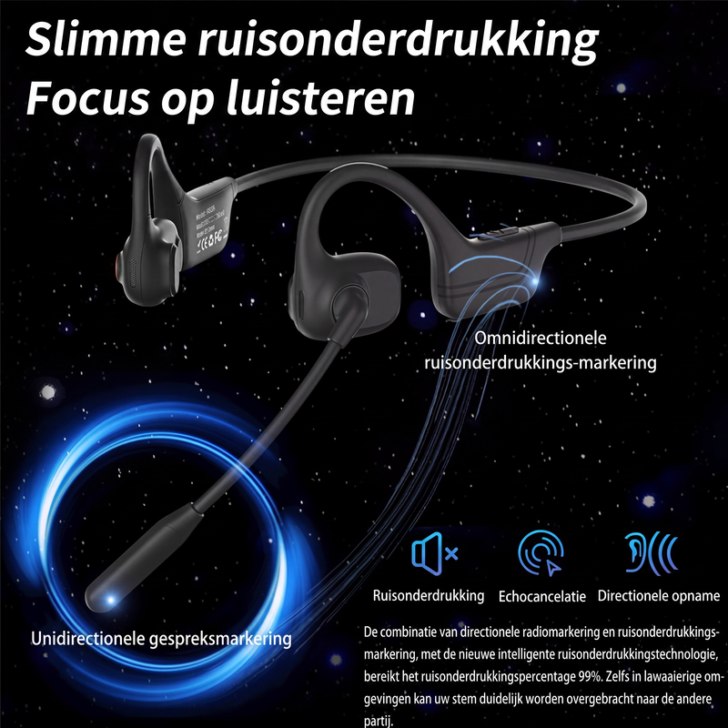 Open-ear Bluetooth-headset met ruisonderdrukkende microfoon