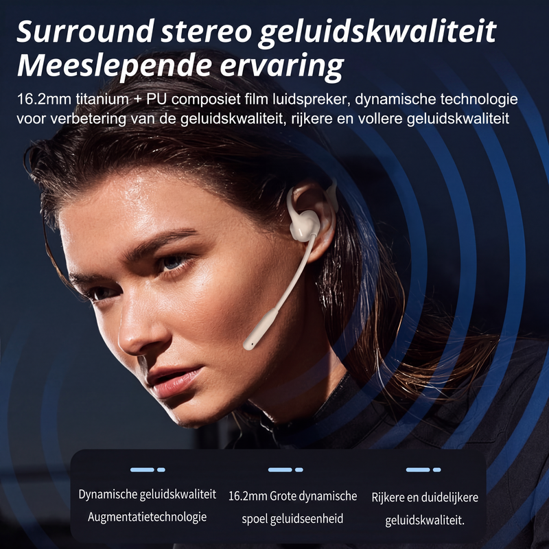 Open-ear Bluetooth-headset met ruisonderdrukkende microfoon