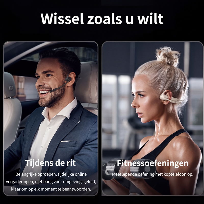 Open-ear Bluetooth-headset met ruisonderdrukkende microfoon