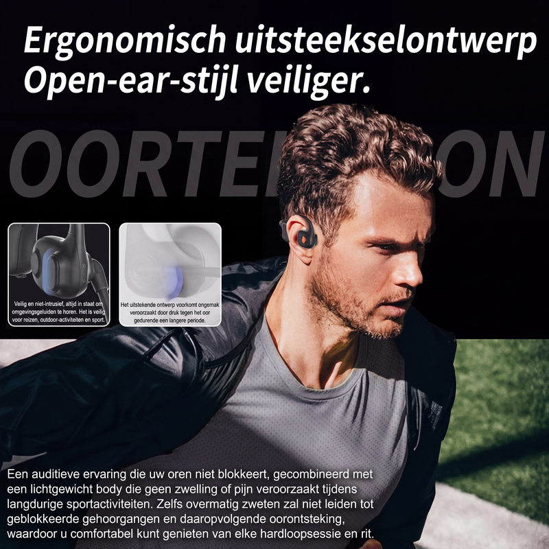 Open-ear Bluetooth-headset met ruisonderdrukkende microfoon