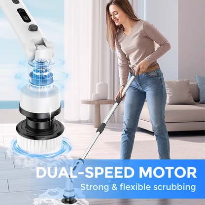 🎁🔥Laatste dag van de uitverkoop 50% KORTING🔥 🧽 Elektrische spinborstel – Draadloze krachtige borstel met 9 vervangbare opzetborstels en uitschuifbare steel