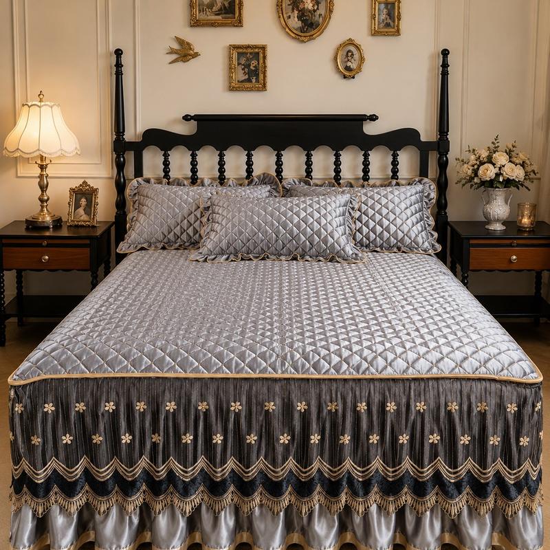 🛏️ FLASH AANBIEDING: 50% KORTING! Gewatteerde Ademende Bedrok – Polyester – 45 cm Val & Elastische Hoekbanden voor Bed & Opbergruimte Onder het Bed – 5 Kleuren 🎨