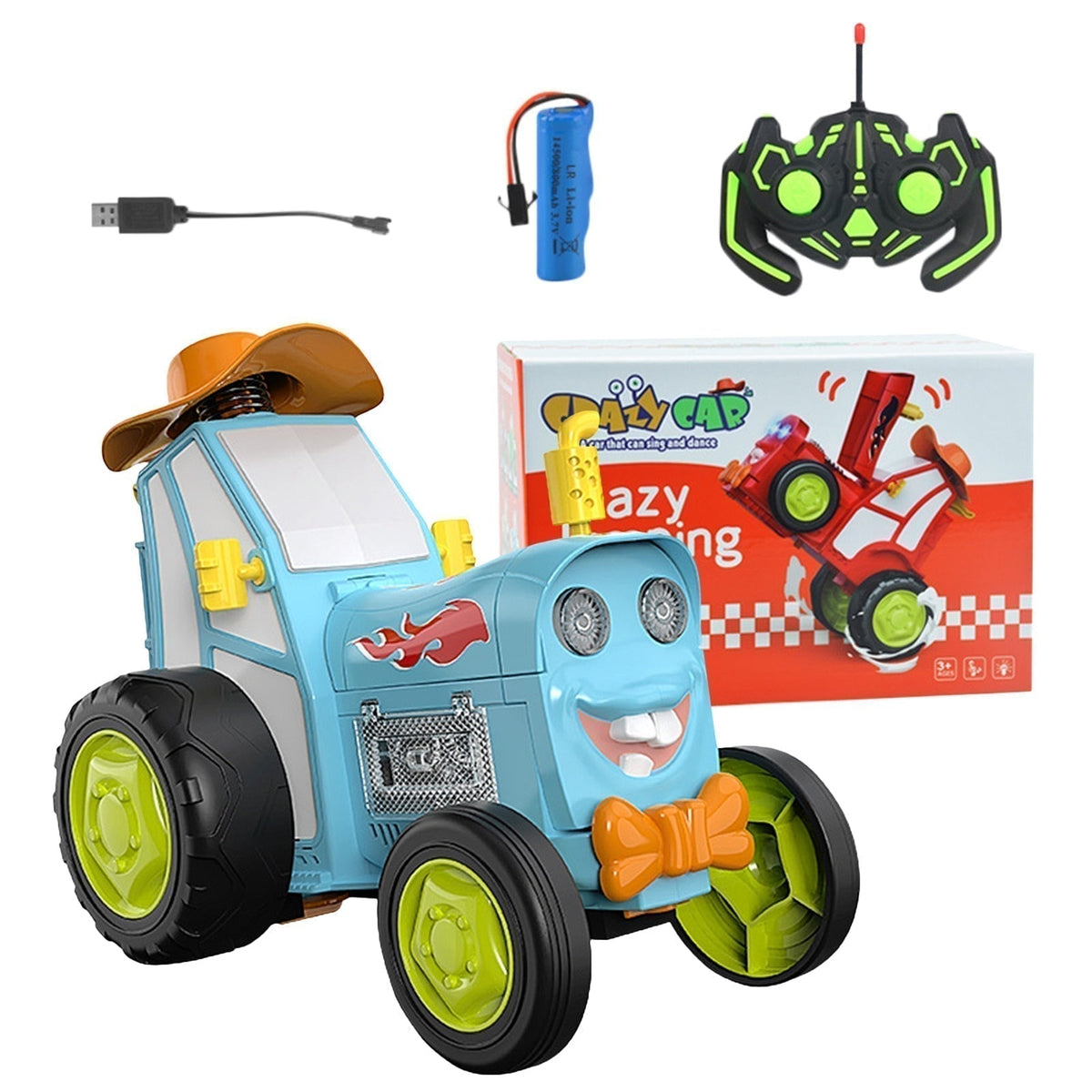 🚗 Gekke Springende RC Auto — 360° Pirouettes, Lichten & Muziek, 800 mAh Batterij, Cadeau Kinderen 6-12 jaar, 4 Kleuren ✨