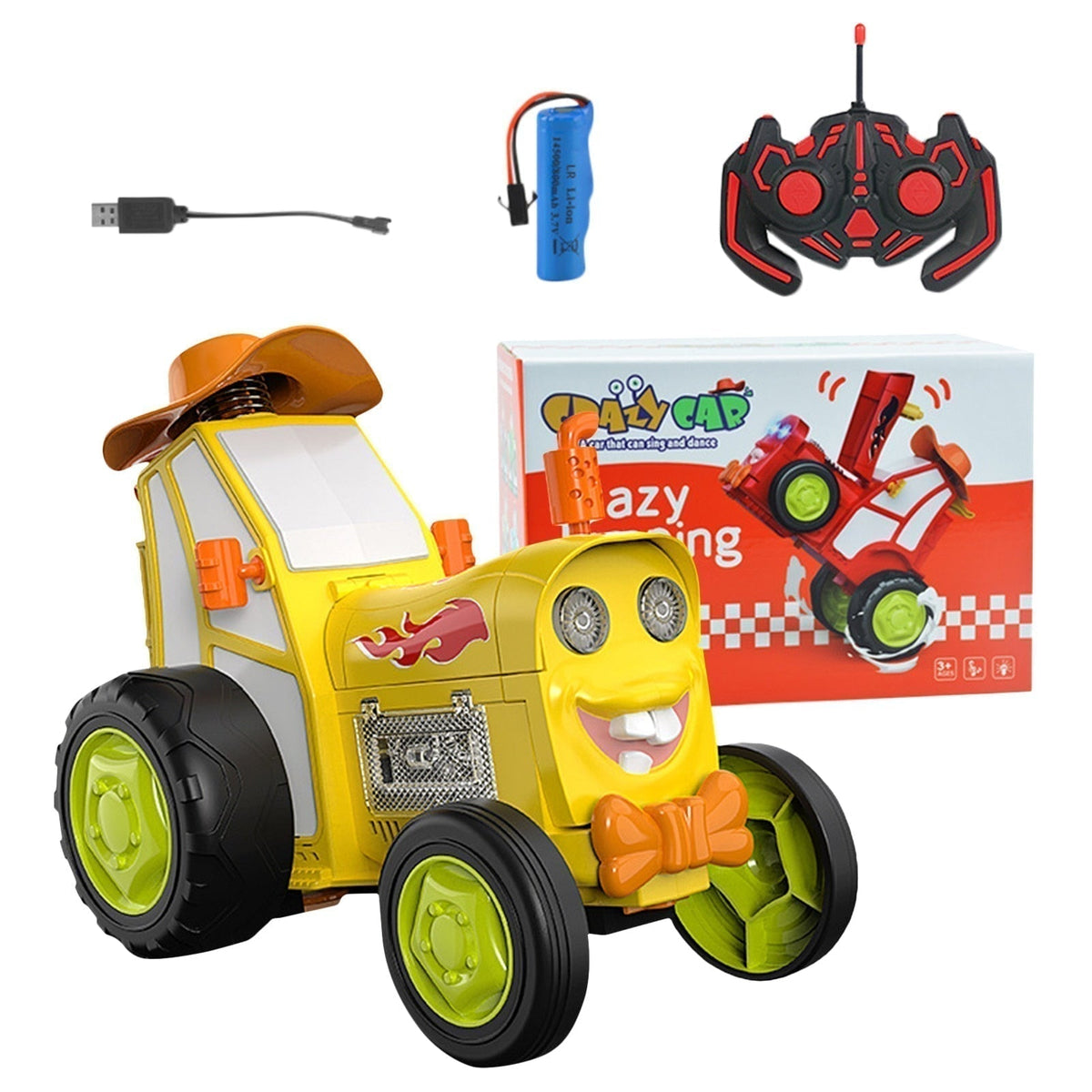 🚗 Gekke Springende RC Auto — 360° Pirouettes, Lichten & Muziek, 800 mAh Batterij, Cadeau Kinderen 6-12 jaar, 4 Kleuren ✨
