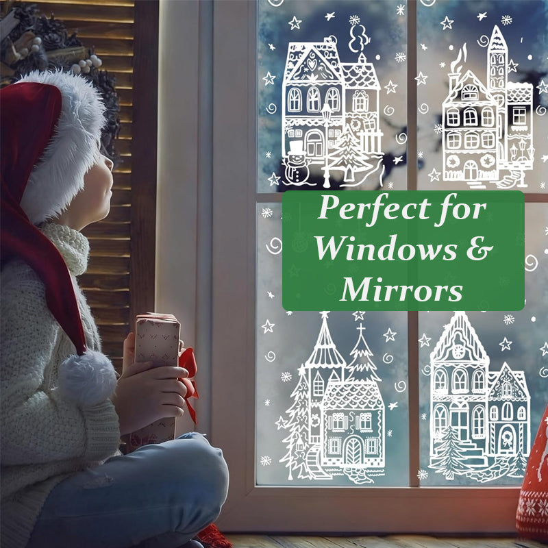 🎄 1+1 GRATIS – Kerststad Raamstickerset | Creëer Een Gezellige Kerstsfeer op je Ramen | Makkelijk Aan te Brengen & Te Verwijderen | Feestelijke Kerstdecoratie