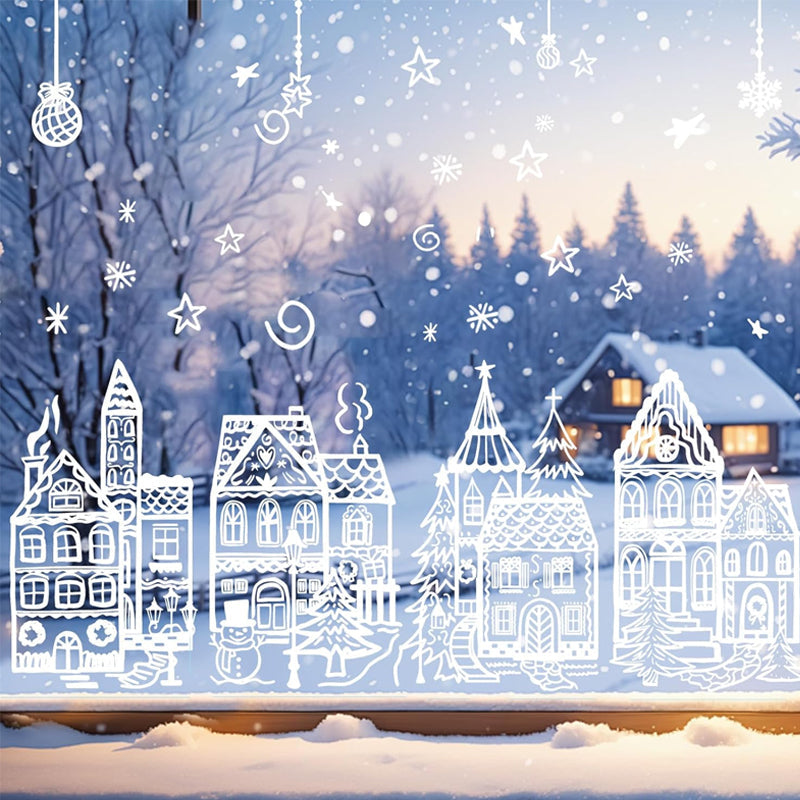 🎄 1+1 GRATIS – Kerststad Raamstickerset | Creëer Een Gezellige Kerstsfeer op je Ramen | Makkelijk Aan te Brengen & Te Verwijderen | Feestelijke Kerstdecoratie