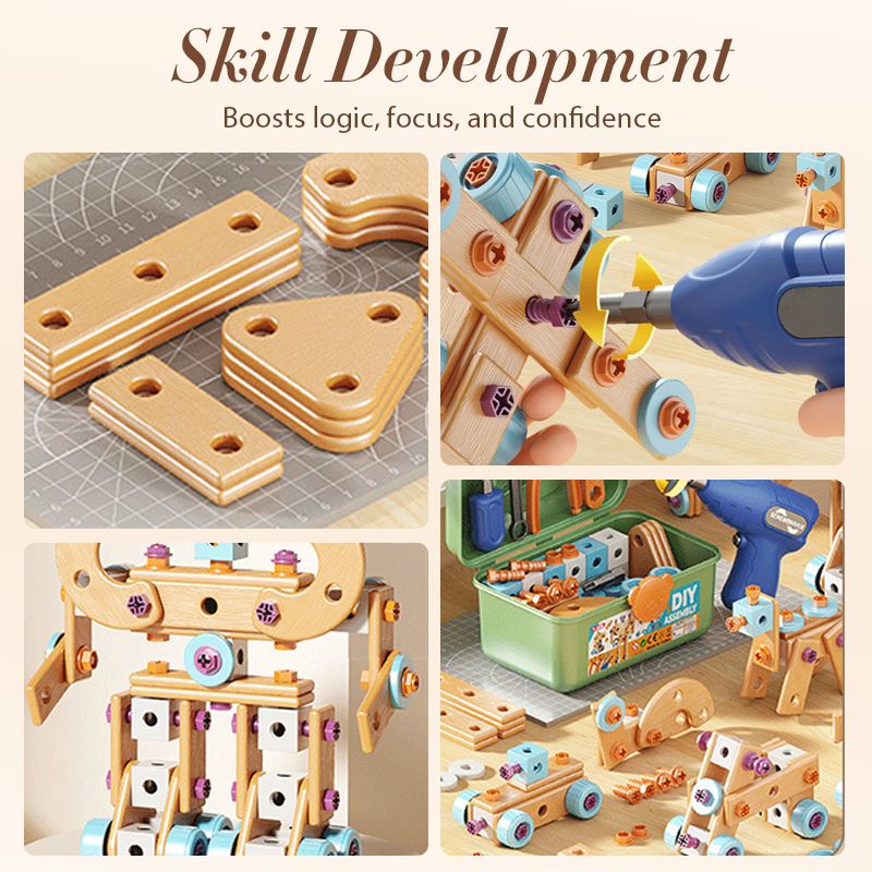🧰 50% KORTING – Educatieve Bouwset voor Kinderen | 124+ Onderdelen met Elektrische Boor & Opbergbox | Bouwen, Schroeven & Creatief Spelen