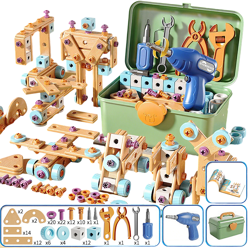 ⏳ 50% KORTING! ⏰ Educatieve Bouwset voor Kinderen | 124+ Onderdelen met Elektrische Boor & Opbergbox | Bouwen, Schroeven & Creatief Spelen