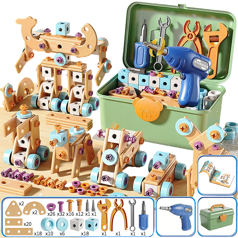 🧰 50% KORTING – Educatieve Bouwset voor Kinderen | 124+ Onderdelen met Elektrische Boor & Opbergbox | Bouwen, Schroeven & Creatief Spelen