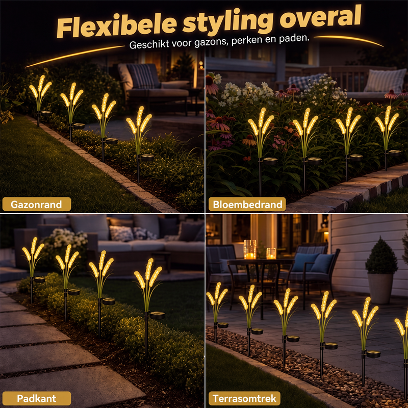 Zonne-energie gevoede vossenstaartgras decoratieve tuinlampen