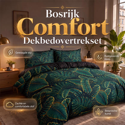 Beddengoedset met tropische palmbladeren