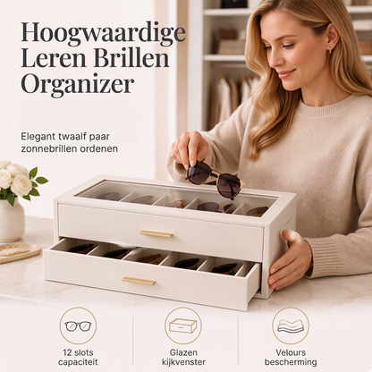 2-laags zonnebrillenopbergdoos met transparante glazen bovenkant voor weergave