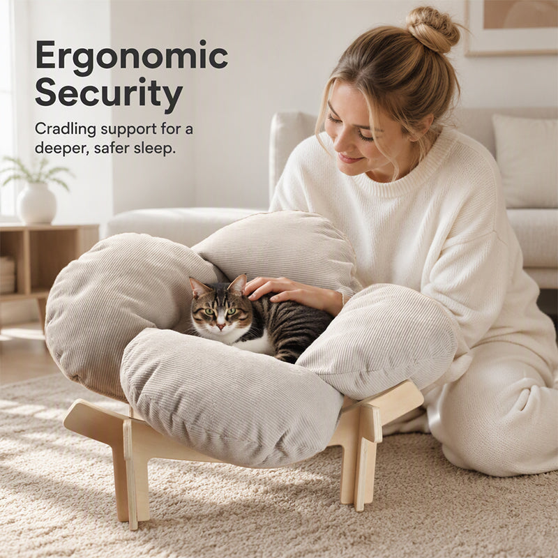 🌼 TIJDELIJK 50% KORTING! 🐾 Verhoogd Bloemblad Vormig Houten Huisdierenbed met Kussen - Orthopedische Ondersteuning, Ademend Ontwerp & Duurzaam Massief Hout - Een Gezellig Toevluchtsoord voor je Harige Vriend ✨