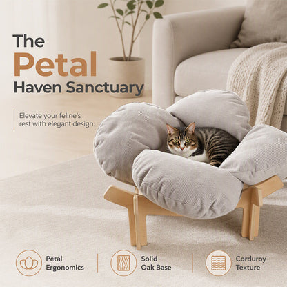 🌼 TIJDELIJK 50% KORTING! 🐾 Verhoogd Bloemblad Vormig Houten Huisdierenbed met Kussen - Orthopedische Ondersteuning, Ademend Ontwerp & Duurzaam Massief Hout - Een Gezellig Toevluchtsoord voor je Harige Vriend ✨