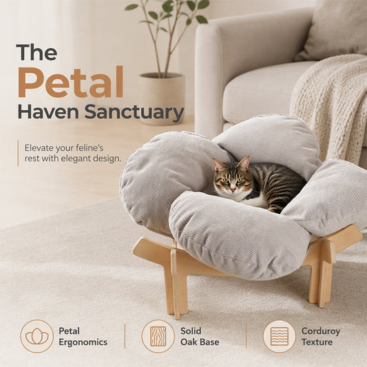 🌼 TIJDELIJK 50% KORTING! 🐾 Verhoogd Bloemblad Vormig Houten Huisdierenbed met Kussen - Orthopedische Ondersteuning, Ademend Ontwerp & Duurzaam Massief Hout - Een Gezellig Toevluchtsoord voor je Harige Vriend ✨