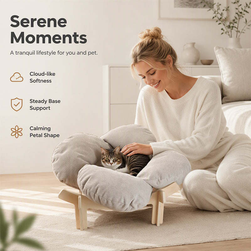 🌼 TIJDELIJK 50% KORTING! 🐾 Verhoogd Bloemblad Vormig Houten Huisdierenbed met Kussen - Orthopedische Ondersteuning, Ademend Ontwerp & Duurzaam Massief Hout - Een Gezellig Toevluchtsoord voor je Harige Vriend ✨
