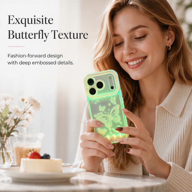 Poeak™ LED Oplichtend Vlinder Telefoonhoesje | Kleurveranderend bij Aanraking | iPhone Bescherming ✨🌈