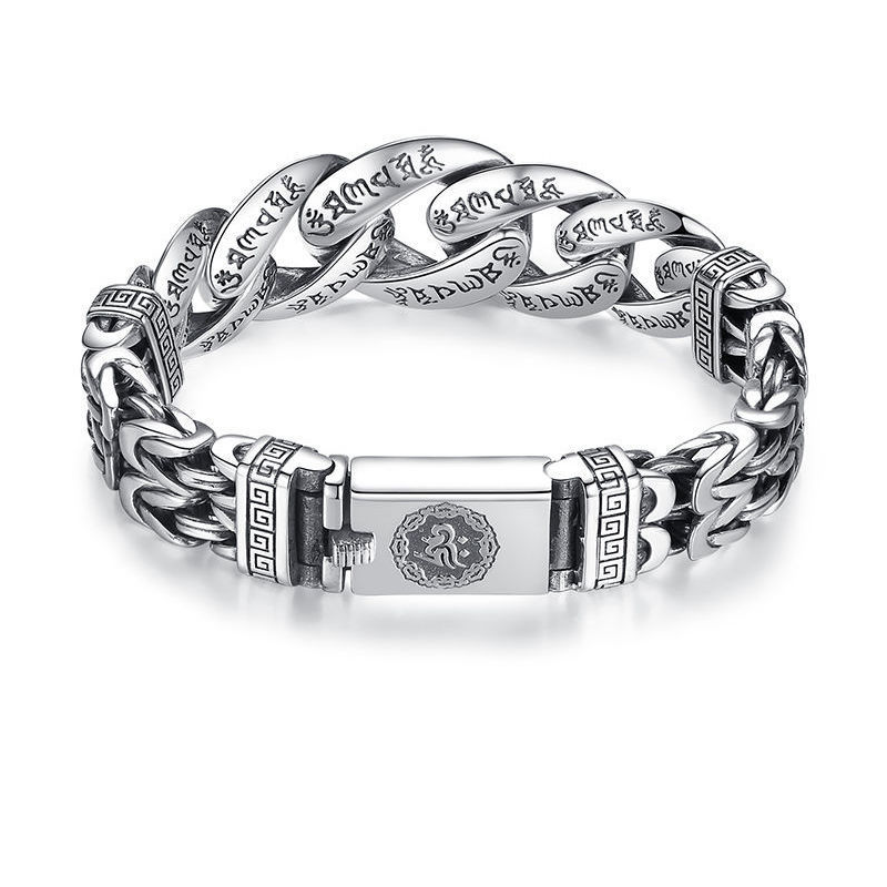 Poeak Retro Mantra Armband voor Mannen | Zeslettergrepige Mantra | Vintage Zilveren Afwerking