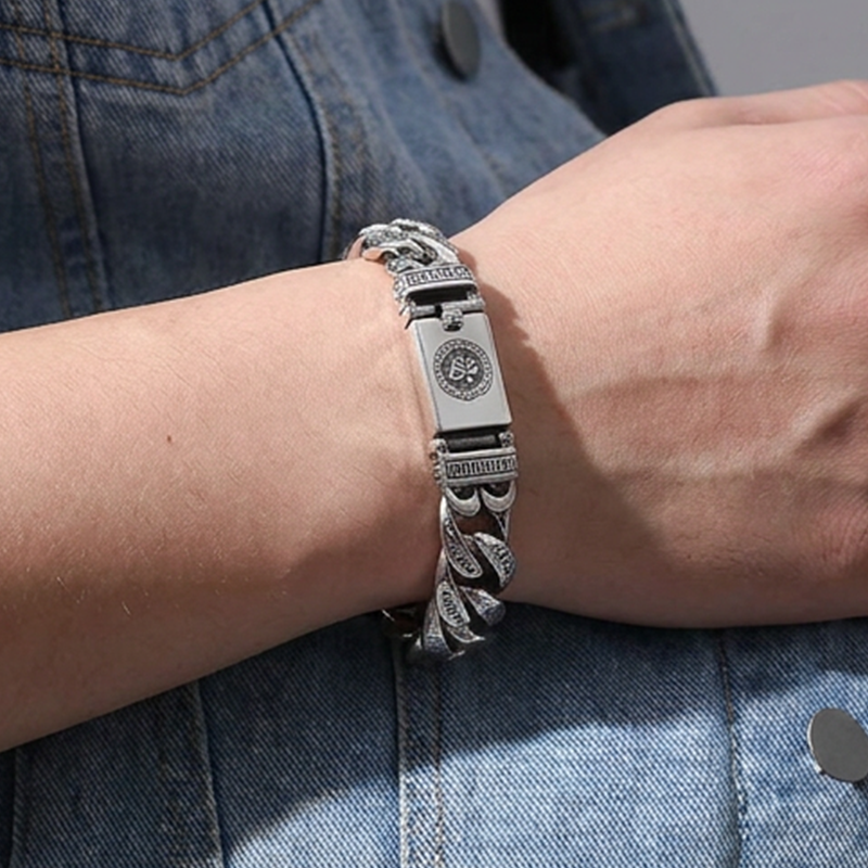 Poeak Retro Mantra Armband voor Mannen | Zeslettergrepige Mantra | Vintage Zilveren Afwerking