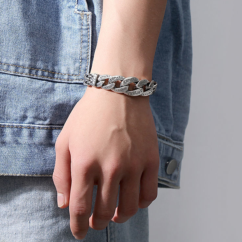 Poeak Retro Mantra Armband voor Mannen | Zeslettergrepige Mantra | Vintage Zilveren Afwerking