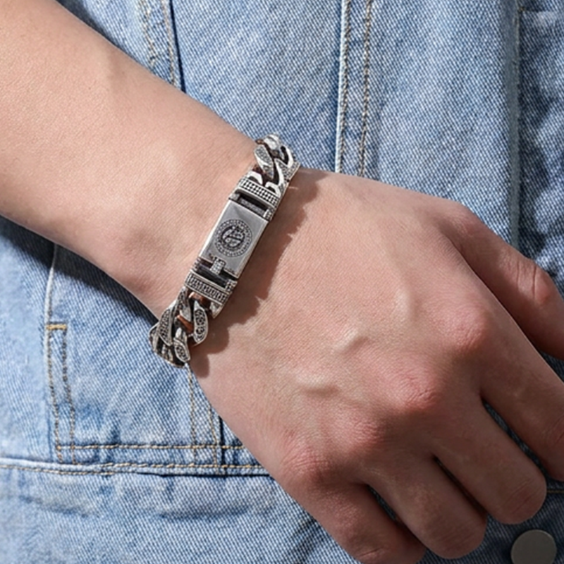 Poeak Retro Mantra Armband voor Mannen | Zeslettergrepige Mantra | Vintage Zilveren Afwerking