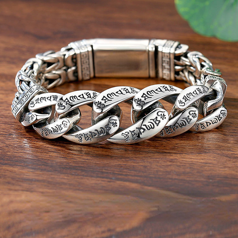 Poeak Retro Mantra Armband voor Mannen | Zeslettergrepige Mantra | Vintage Zilveren Afwerking
