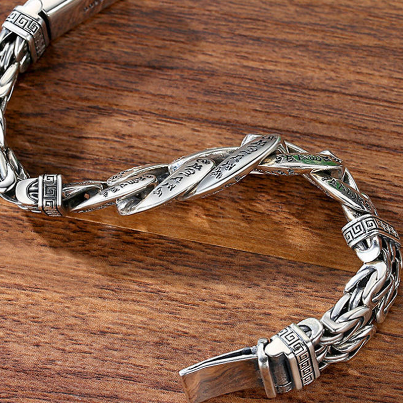 Poeak Retro Mantra Armband voor Mannen | Zeslettergrepige Mantra | Vintage Zilveren Afwerking