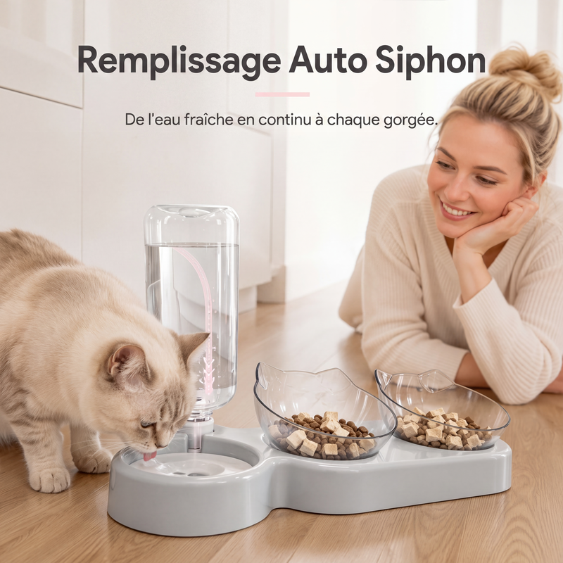 🐶🐱 -60% ! 🥣Gamelle Surélevée 2 en 1 pour Animaux – Design Incliné, Remplissage Automatique & Base Antidérapante.