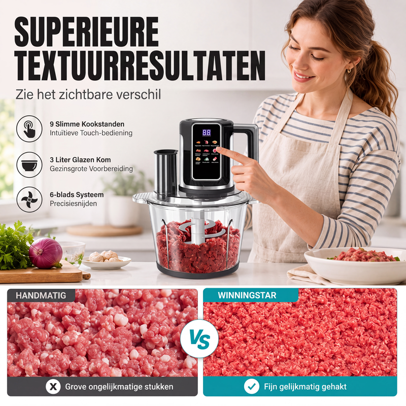 Multifunctionele foodprocessor met aanraakbediening en glazen kom