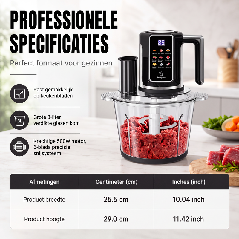 Multifunctionele foodprocessor met aanraakbediening en glazen kom