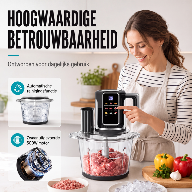 Multifunctionele foodprocessor met aanraakbediening en glazen kom