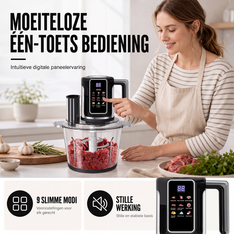 Multifunctionele foodprocessor met aanraakbediening en glazen kom
