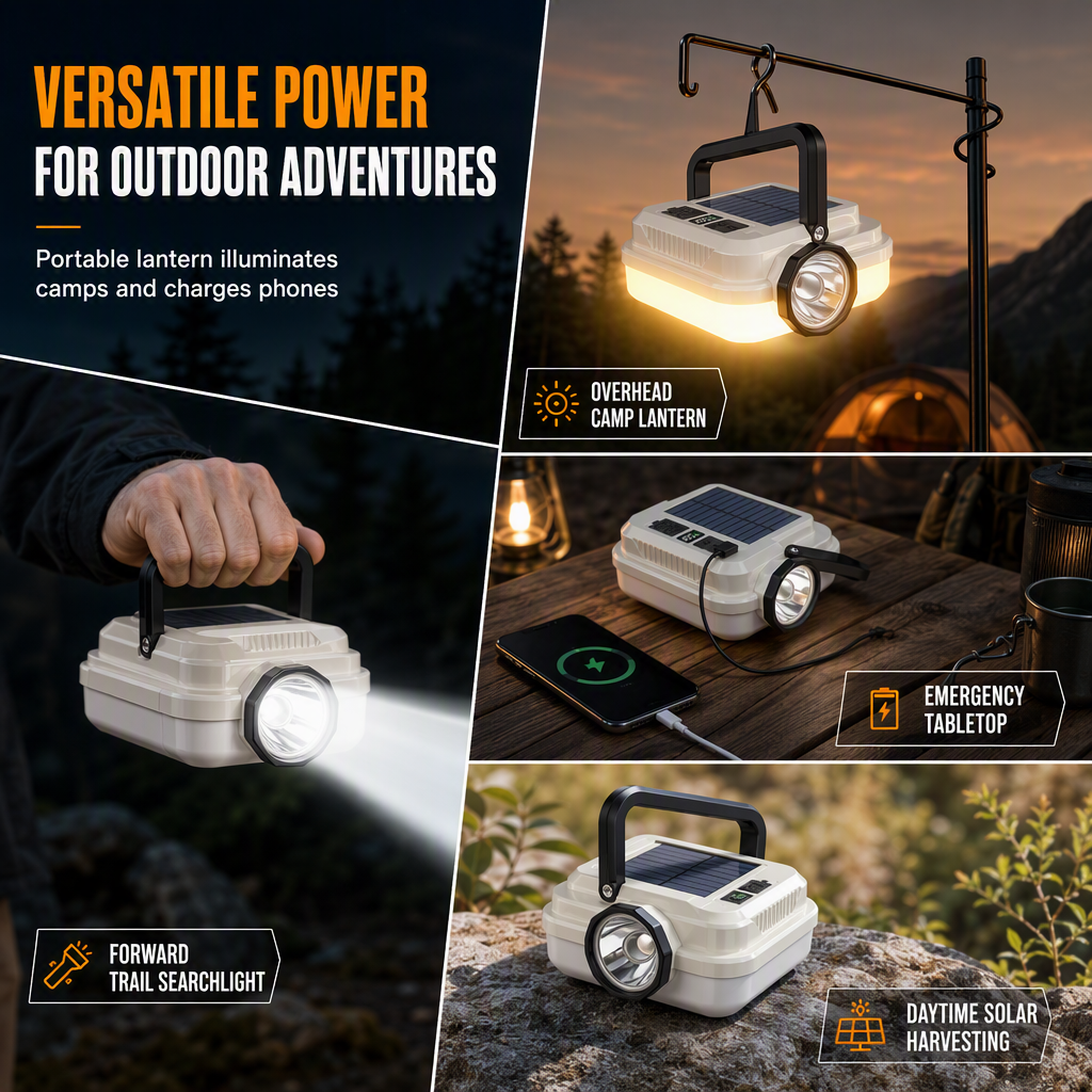 🏕️ Oplaadbare LED-kampeerlamp met zonnepaneel