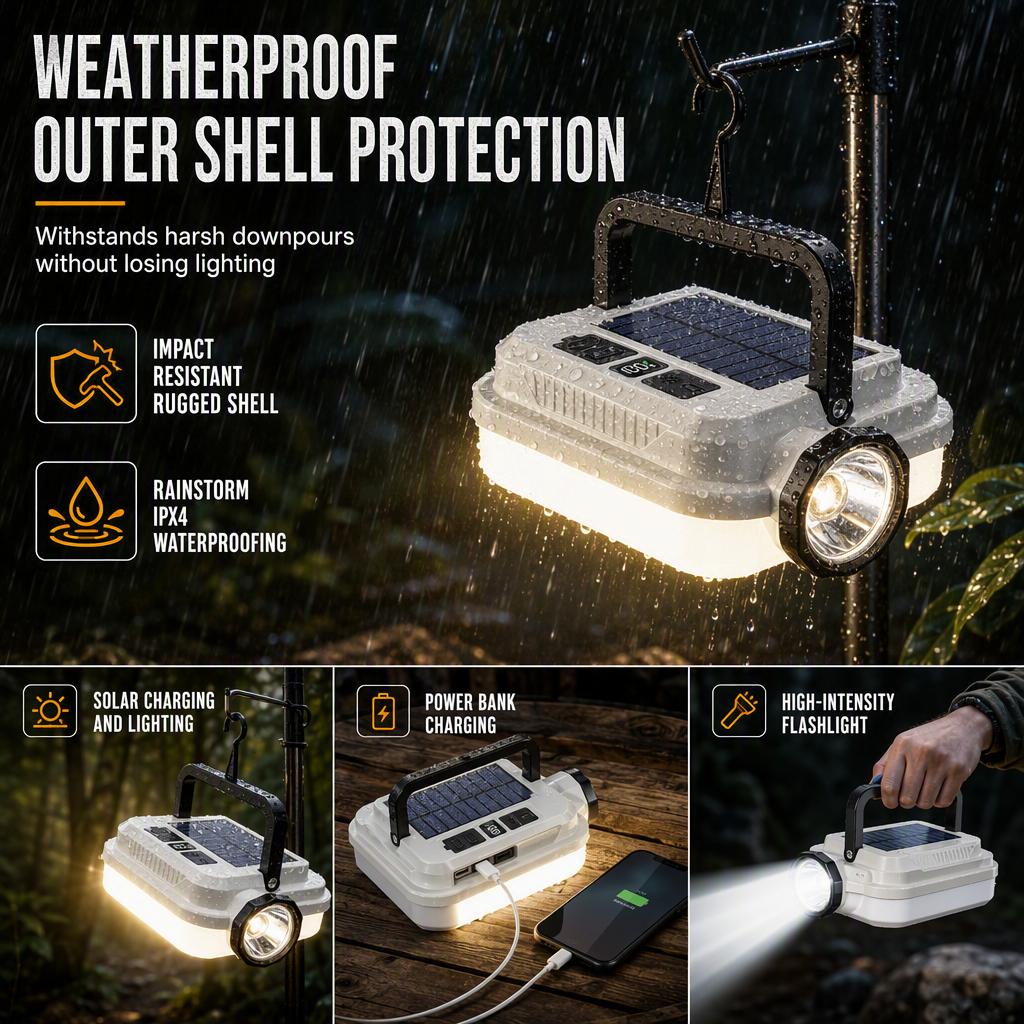 🏕️ Oplaadbare LED-kampeerlamp met zonnepaneel