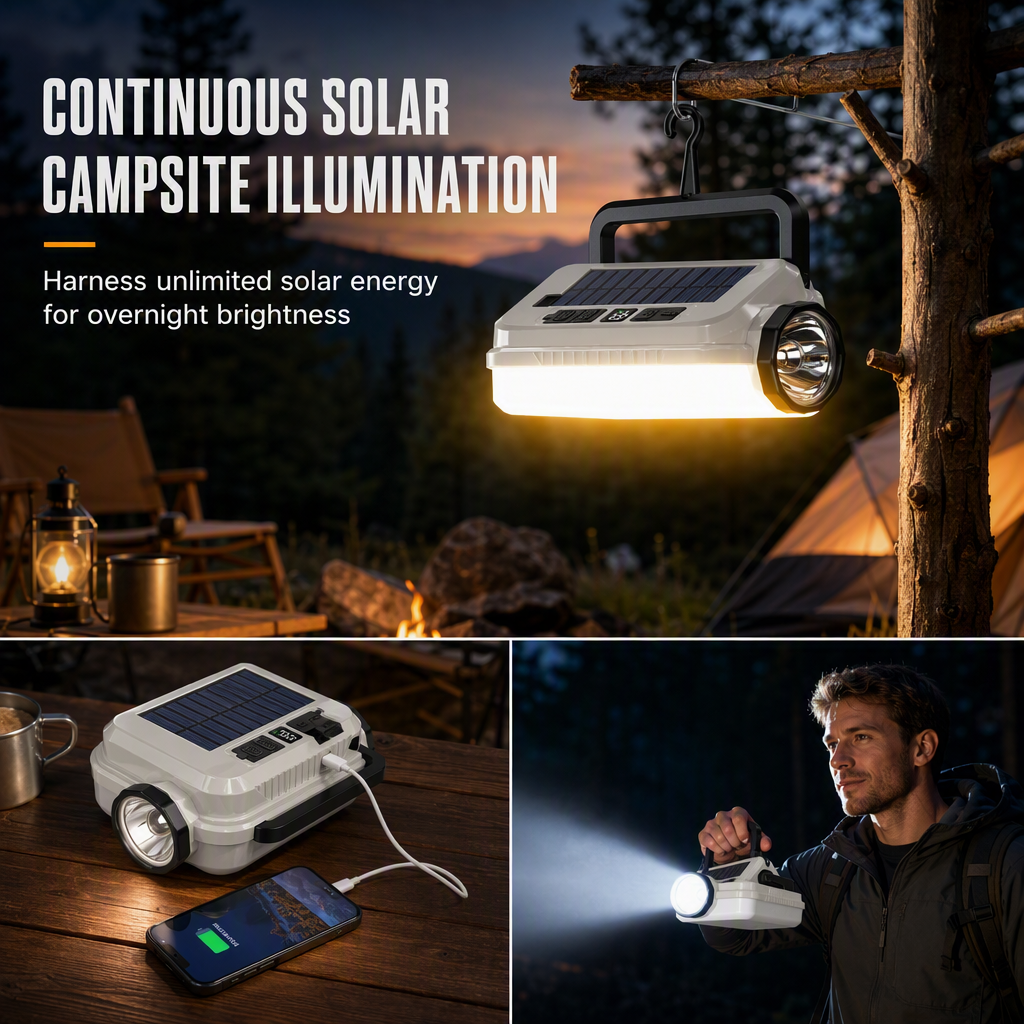 🏕️ Oplaadbare LED-kampeerlamp met zonnepaneel