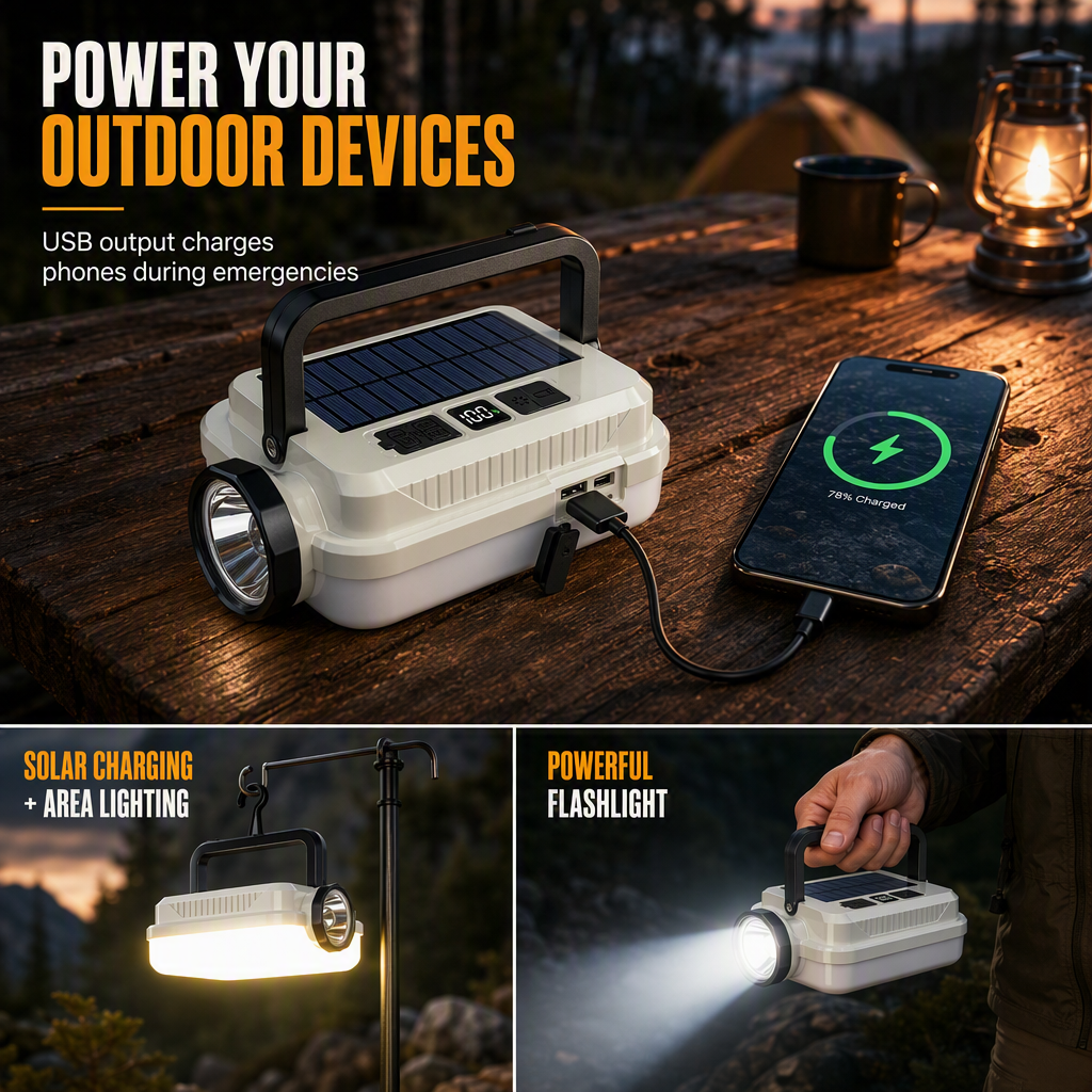 🏕️ Oplaadbare LED-kampeerlamp met zonnepaneel