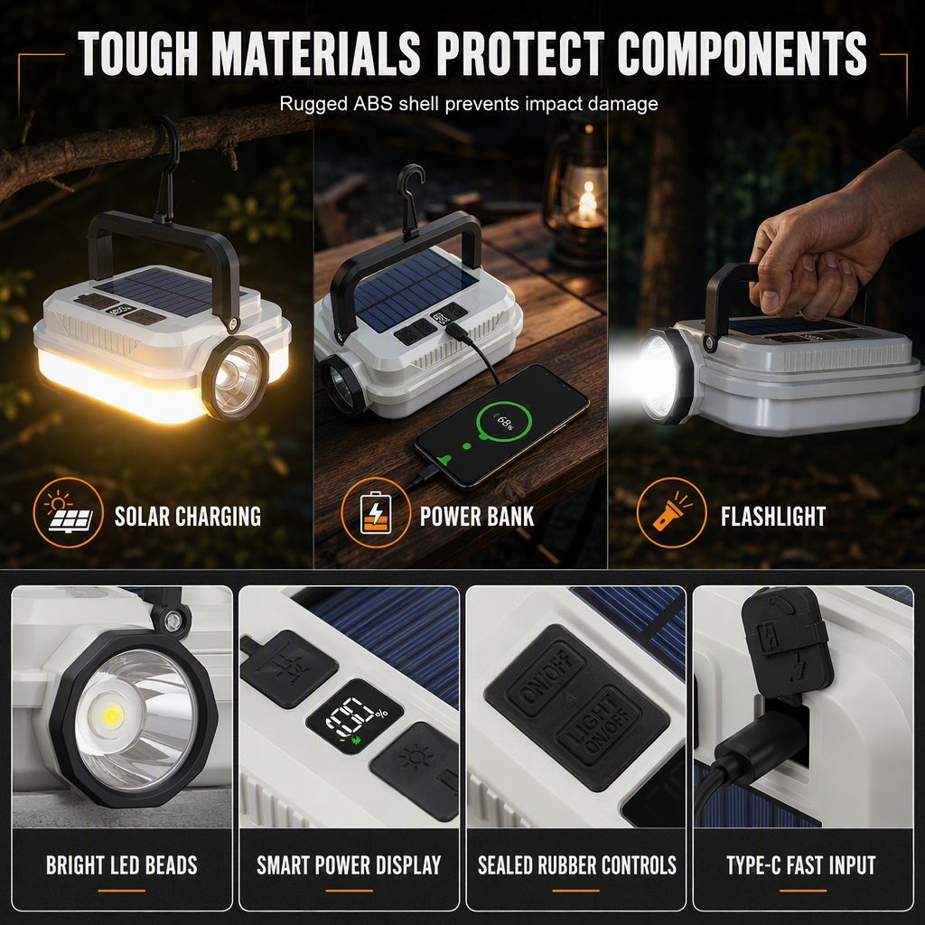🏕️ Oplaadbare LED-kampeerlamp met zonnepaneel