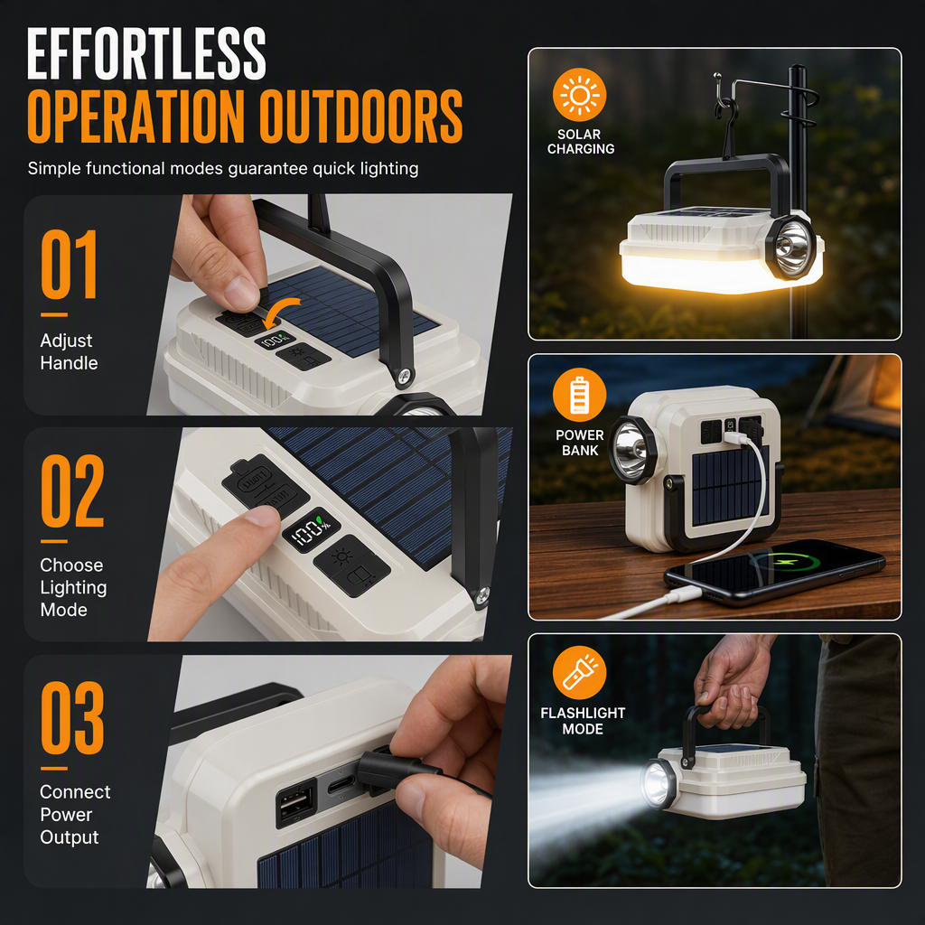 🏕️ Oplaadbare LED-kampeerlamp met zonnepaneel