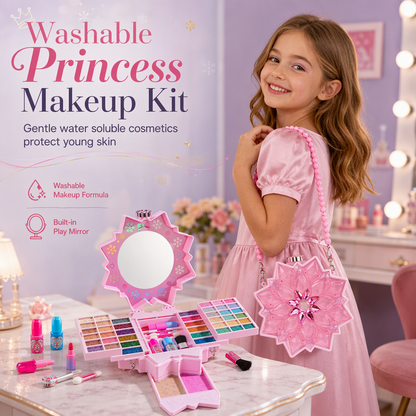 Poeak Wasbaar Prinsessen Make-up Set voor Meisjes | Huidveilig & Draagbare Koffer