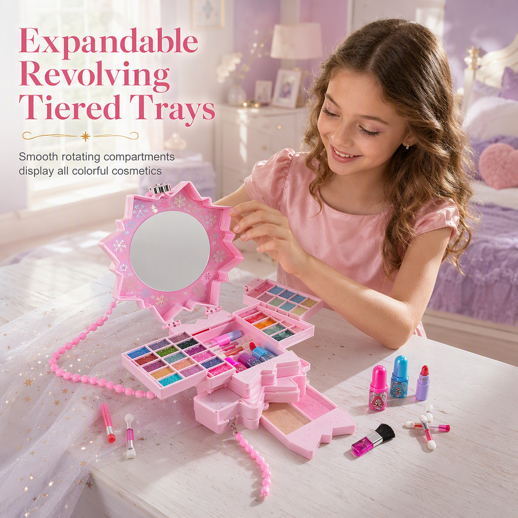 Poeak Wasbaar Prinsessen Make-up Set voor Meisjes | Huidveilig & Draagbare Koffer