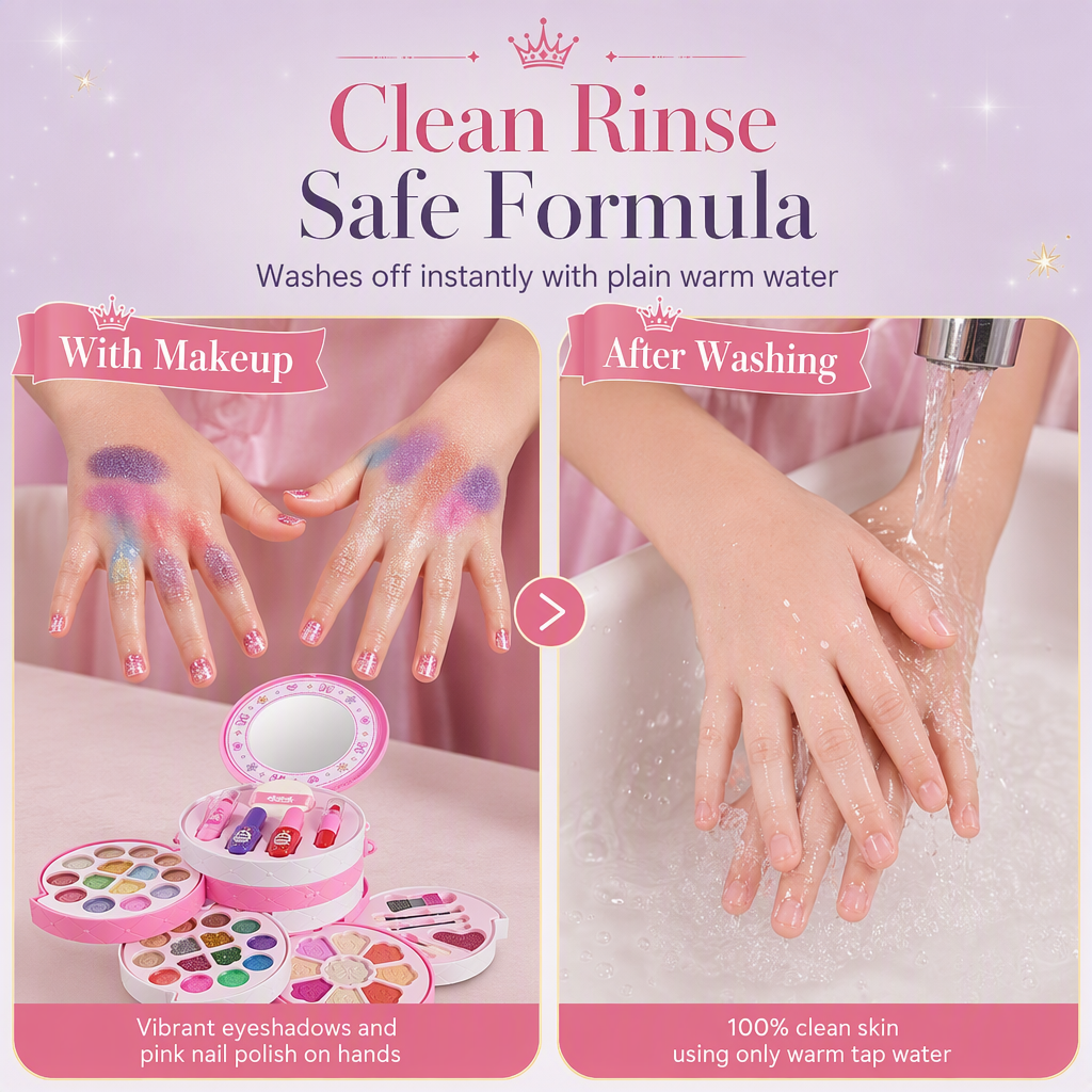 Poeak Wasbaar Prinsessen Make-up Set voor Meisjes | Huidveilig & Draagbare Koffer