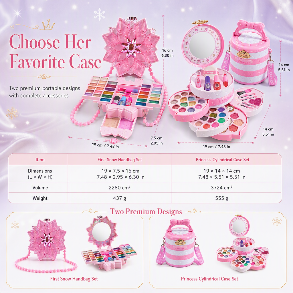Poeak Wasbaar Prinsessen Make-up Set voor Meisjes | Huidveilig & Draagbare Koffer