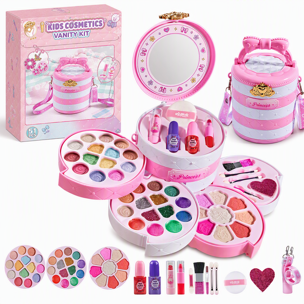 Poeak Wasbaar Prinsessen Make-up Set voor Meisjes | Huidveilig & Draagbare Koffer