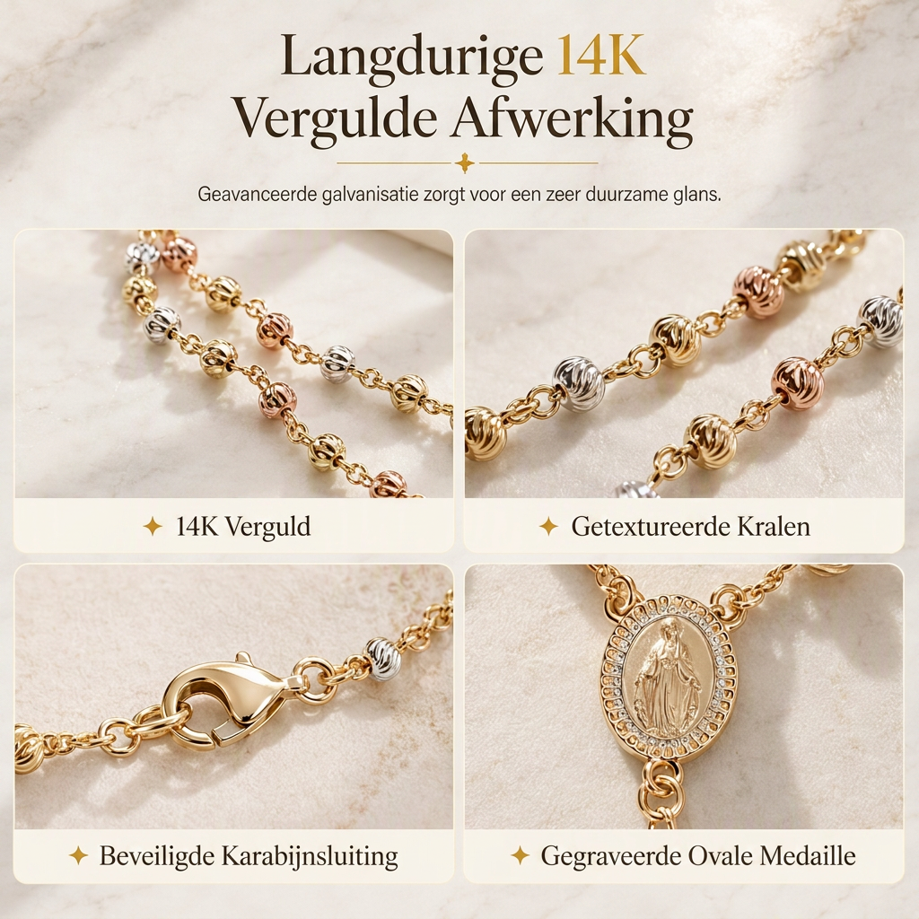 Retro hangerketting met kruisbeeld van de Maagd Maria in goudkleur, met kralen Y-ketting