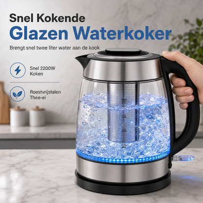 ☕ Bespaar 49%! ⚡ Glazen waterkoker – 2L, automatische uitschakeling & oververhittingsbeveiliging ✨